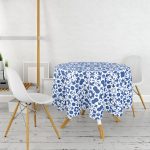 Beyaz Zeminli Çini Desenli Dijital Baskılı Modern Yuvarlak Masa Örtüsü - Çap 140cm Realhomes