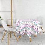 Renkli Zigzag Tasarımlı 3D Dijital Baskılı Yuvarlak Masa Örtüsü - Çap 140cm Realhomes