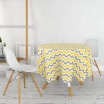 - MasaYuv-754-Gorsel2 - Realhomes  Sarı Gri Zigzag Desenli Modern Tasarımlı Yuvarlak Masa Örtüsü - Çap 140cm Realhomes