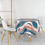 Renkli Zemin Üzerinde Geometrik Çizim Dijital Baskılı Modern Yuvarlak Masa Örtüsü - Çap 140cm Realhomes