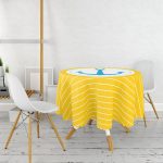 Sarı Zemin Üzerinde Çapa Çizimli Dijital Baskılı Modern Yuvarlak Masa Örtüsü - Çap 140cm Realhomes