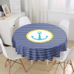 Lacivert Zemin Üzerinde Çapa Çizimli Dijital Baskılı Modern Yuvarlak Masa Örtüsü - Çap 140cm Realhomes