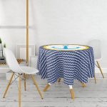 Lacivert Zemin Üzerinde Çapa Çizimli Dijital Baskılı Modern Yuvarlak Masa Örtüsü - Çap 140cm Realhomes