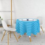 - MasaYuv-7599-Gorsel2 - Realhomes Mavi Zemin Üzerinde Çapa Desenli Dijital Baskılı Modern Yuvarlak Masa Örtüsü - Çap 140cm Realhomes