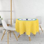 Sarı Zemin Üzerinde Çapa Çizimli Dijital Baskılı Modern Yuvarlak Masa Örtüsü - Çap 140cm Realhomes
