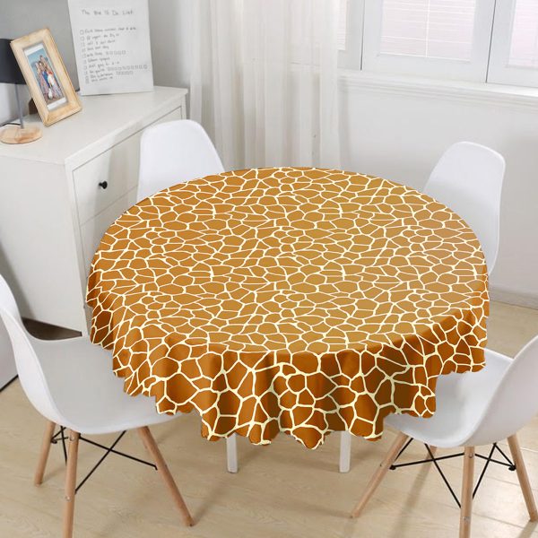 - MasaYuv-7609-Gorsel1 - Realhomes  Renkli Zemin Üzerinde Geometrik Çizim Dijital Baskılı Modern Yuvarlak Masa Örtüsü - Çap 140cm Realhomes