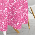 - MasaYuv-7614-Gorsel3 - Realhomes Rengarenk Zemin Üzerinde Çiçek Desenli Dijital Baskılı Modern Yuvarlak Masa Örtüsü - Çap 140cm Realhomes