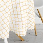- MasaYuv-7620-Gorsel3 - Realhomes  Beyaz Zeminli Gold Detaylı Ogea Dijital Baskılı Modern Yuvarlak Masa Örtüsü - Çap 140cm Realhomes