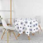 Beyaz Zeminli Modern Pusula Desenli Dijital Baskılı Modern Yuvarlak Masa Örtüsü - Çap 140cm Realhomes