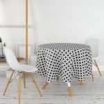 Siyah Beyaz Özel Tasarım Geometrik Şekil Dijital Baskılı Yuvarlak Masa Örtüsü - Çap 140cm Realhomes