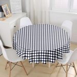 Beyaz Zemin Üzerinde Renkli Geometrik Çizimli Dijital Baskılı Modern Yuvarlak Masa Örtüsü - Çap 140cm Realhomes