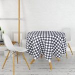 Beyaz Zemin Üzerinde Renkli Geometrik Çizimli Dijital Baskılı Modern Yuvarlak Masa Örtüsü - Çap 140cm Realhomes