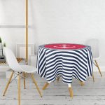 Beyaz Zeminli Renkli Çapa Desenli Dijital Baskılı Modern Yuvarlak Masa Örtüsü - Çap 140cm Realhomes