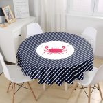 Beyaz Zeminli Renkli Yengeç Desenli Dijital Baskılı Modern Yuvarlak Masa Örtüsü - Çap 140cm Realhomes
