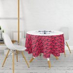 - MasaYuv-7684-Gorsel2 - Realhomes  Renkli Zemin Üzerinde Çapa Desenli Dijital Baskılı Modern Yuvarlak Masa Örtüsü - Çap 140cm Realhomes