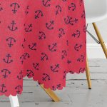 Renkli Zemin Üzerinde Çapa Desenli Dijital Baskılı Modern Yuvarlak Masa Örtüsü - Çap 140cm Realhomes