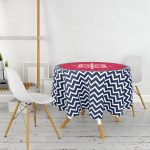 - MasaYuv-7686-Gorsel2 - Realhomes Renkli Zemin Üzerinde Geometrik Zigzag Desenli Çapa Yuvarlak Masa Örtüsü - Çap 140cm Realhomes