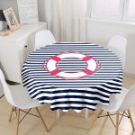 - MasaYuv-7687-Gorsel1 - Realhomes Beyaz Zemin Üzerinde Renkli Geometrik Çizimli Dijital Baskılı Modern Yuvarlak Masa Örtüsü - Çap 140cm Realhomes