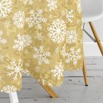 Gold Zemin Üzerinde Beyaz Renkli Kartanesi Desenli Modern Yuvarlak Masa Örtüsü - Çap 140cm Realhomes