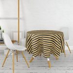 Gold Zemin Üzerinde Siyah Çizgili Dijital Baskılı Modern Yuvarlak Masa Örtüsü - Çap 140cm Realhomes