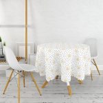 Beyaz Zeminli Gold Detaylı Kartanesi Dijital Baskılı Modern Yuvarlak Masa Örtüsü - Çap 140cm Realhomes