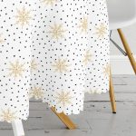 Beyaz Zeminli Gold Detaylı Kartanesi Dijital Baskılı Modern Yuvarlak Masa Örtüsü - Çap 140cm Realhomes