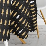 Siyah Zemin Üzerinde Gold Detaylı Çamağacı Desenli Modern Yuvarlak Masa Örtüsü - Çap 140cm Realhomes