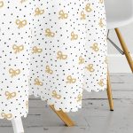 - MasaYuv-7714-Gorsel3 - Realhomes Beyaz Zemin Üzerinde Gold Detaylı Geometrik Çizim Modern Yuvarlak Masa Örtüsü - Çap 140cm Realhomes