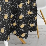 Siyah Zeminli Gold Renkli Çan Desenli Dijital Baskılı Modern Yuvarlak Masa Örtüsü - Çap 140cm Realhomes