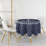 Renkli Zemin Üzerinde Modern Çapa Desenli Yuvarlak Masa Örtüsü - Çap 140cm Realhomes