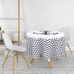 Beyaz Zemin Üzerinde Geometrik Çizimli Çapa Desenli Yuvarlak Masa Örtüsü - Çap 140cm Realhomes