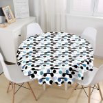 - MasaYuv-7730-Gorsel1 - Realhomes  Beyaz Zeminli Renkli Puantiyeli Dijital Baskılı Modern Yuvarlak Masa Örtüsü - Çap 140cm Realhomes