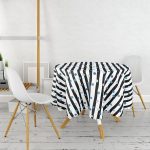 Beyaz Zemin Üzerinde Geometrik Çizimli Renkli Puantiyeli Yuvarlak Masa Örtüsü - Çap 140cm Realhomes