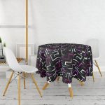 Siyah Zemin Üzerinde Renkli Geometrik Desenli Dijital Baskılı Modern Yuvarlak Masa Örtüsü - Çap 140cm Realhomes