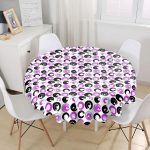 Beyaz Zeminli Renkli Yuvarlak Desenli Dijital Baskılı Modern Yuvarlak Masa Örtüsü - Çap 140cm Realhomes
