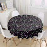 - MasaYuv-7741-Gorsel1 - Realhomes Siyah Zemin Üzerinde Renkli Geometrik Desenli Dijital Baskılı Modern Yuvarlak Masa Örtüsü - Çap 140cm Realhomes