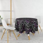 - MasaYuv-7741-Gorsel2 - Realhomes Siyah Zemin Üzerinde Renkli Geometrik Desenli Dijital Baskılı Modern Yuvarlak Masa Örtüsü - Çap 140cm Realhomes