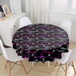 Siyah Zeminli Renkli Zigzag Desenli Dijital Baskılı Modern Yuvarlak Masa Örtüsü - Çap 140cm Realhomes