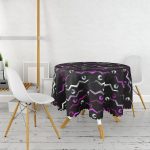 Siyah Zeminli Renkli Zigzag Desenli Dijital Baskılı Modern Yuvarlak Masa Örtüsü - Çap 140cm Realhomes