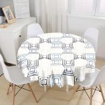 - MasaYuv-7746-Gorsel1 - Realhomes Beyaz Zemin Üzerinde Renkli Geometrik Şekilli Dijital Baskılı Modern Yuvarlak Masa Örtüsü - Çap 140cm Realhomes