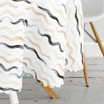 Beyaz Zeminli Renkli Zigzag Desenli Dijital Baskılı Modern Yuvarlak Masa Örtüsü - Çap 140cm Realhomes