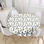 - MasaYuv-7749-Gorsel1 - Realhomes  Beyaz Zemin Üzerinde Puantiye Desenli Dijital Baskılı Modern Yuvarlak Masa Örtüsü - Çap 140cm Realhomes