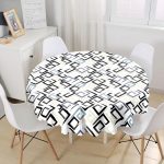 Beyaz Zemin Üzerinde Renkli Geometrik Şekilli Dijital Baskılı Modern Yuvarlak Masa Örtüsü - Çap 140cm Realhomes