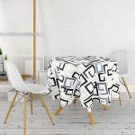 Beyaz Zemin Üzerinde Renkli Geometrik Şekilli Dijital Baskılı Modern Yuvarlak Masa Örtüsü - Çap 140cm Realhomes