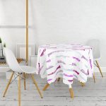 Beyaz Zemin Üzerinde Soyut Renkli Çizgili Yuvarlak Masa Örtüsü - Çap 140cm Realhomes