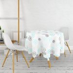 - MasaYuv-7760-Gorsel2 - Realhomes Beyaz Zemin Üzerinde Modern Çizgili Dijital Baskılı Modern Yuvarlak Masa Örtüsü - Çap 140cm Realhomes