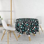 Siyah Zeminli Renkli Puantiyeli Dijital Baskılı Modern Yuvarlak Masa Örtüsü - Çap 140cm Realhomes