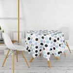 - MasaYuv-7775-Gorsel2 - Realhomes  Beyaz Zemin Üzerinde Rengarenk Modern Çiçek Desenli Modern Yuvarlak Masa Örtüsü - Çap 140cm Realhomes