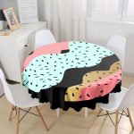 Renkli Zemin Üzerinde Gold Detaylı Modern Desenli Modern Yuvarlak Masa Örtüsü - Çap 140cm Realhomes