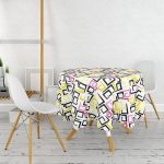 - MasaYuv-7806-Gorsel2 - Realhomes  Beyaz Zemin Üzerinde Renkli Modern Geometrik Desenli Yuvarlak Masa Örtüsü - Çap 140cm Realhomes